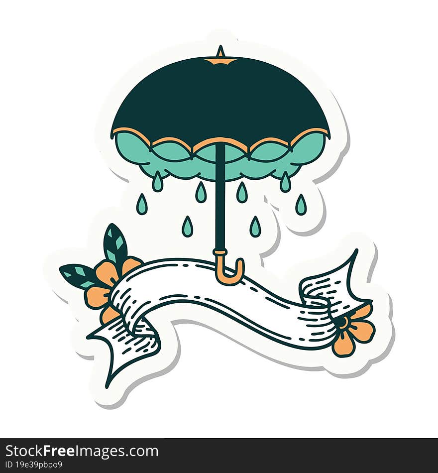 Tattoo Sticker With Banner Of An Umbrella And Storm Cloud