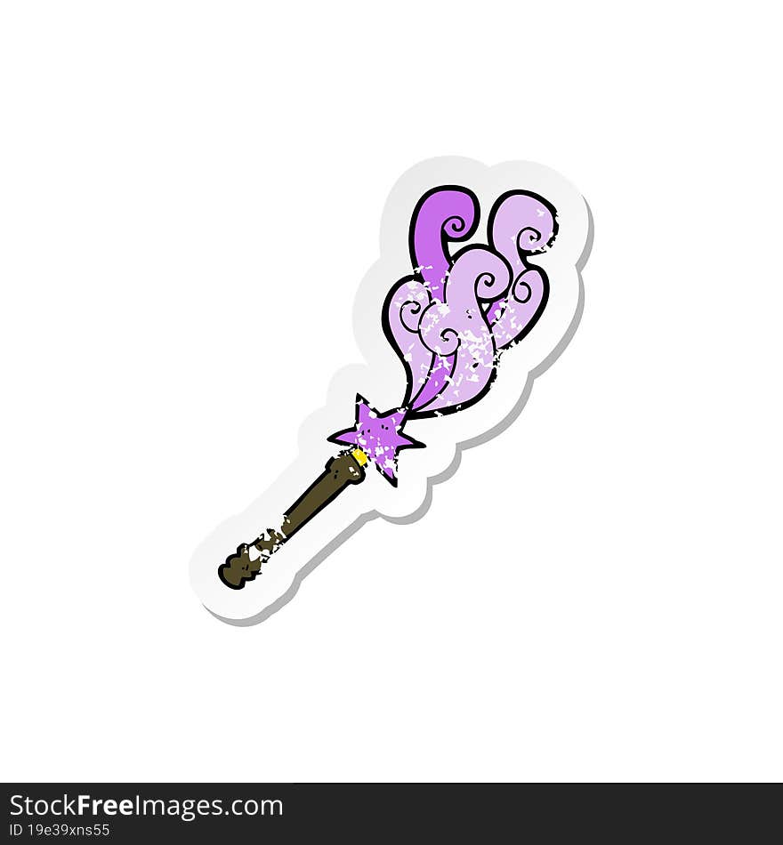 retro distressed sticker of a cartoon magic wand casting spell