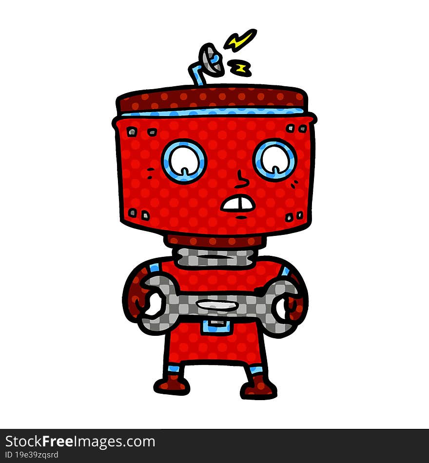 cartoon robot with spanner. cartoon robot with spanner