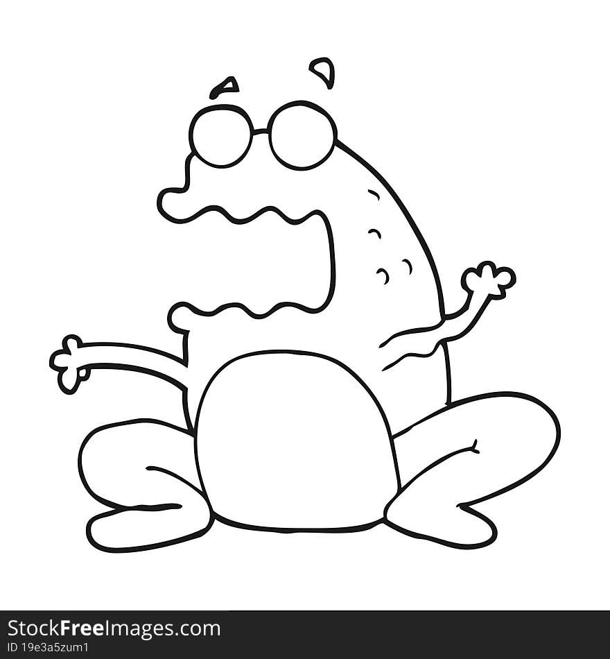 black and white cartoon burping frog