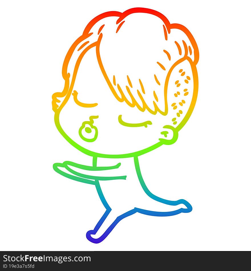 rainbow gradient line drawing cartoon pretty hipster girl