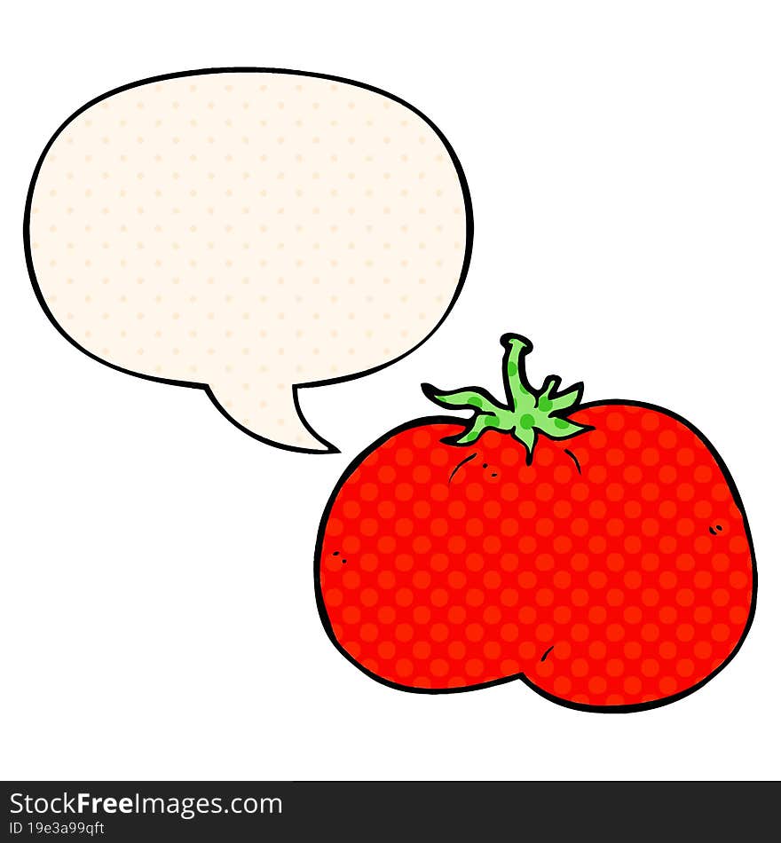 cartoon tomato and speech bubble in comic book style