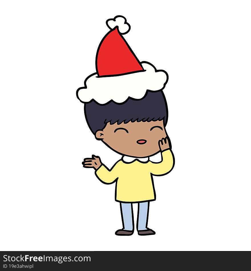 happy line drawing of a boy wearing santa hat