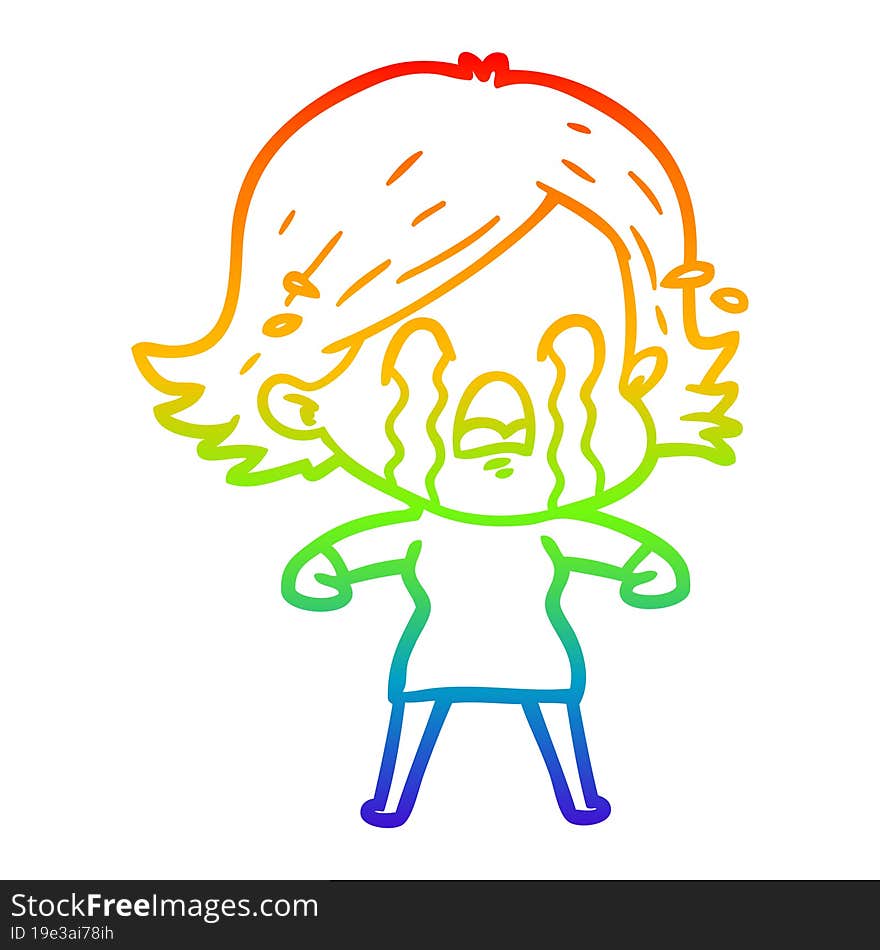 rainbow gradient line drawing of a cartoon woman crying