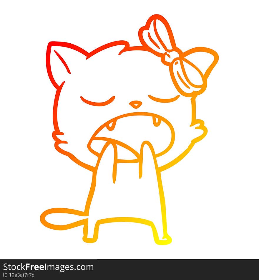 warm gradient line drawing cartoon yawning cat