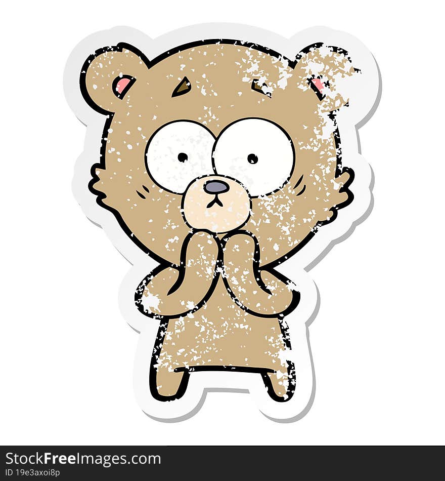 distressed sticker of a worried bear cartoon