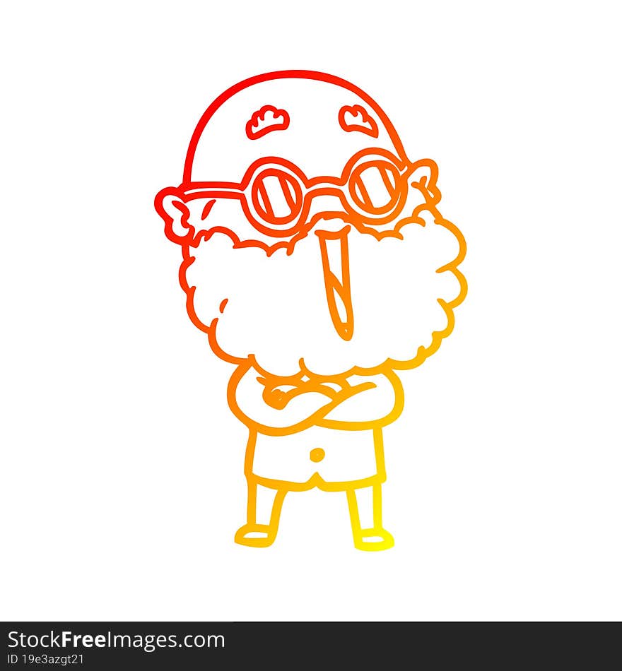 warm gradient line drawing of a cartoon joyful man with beard