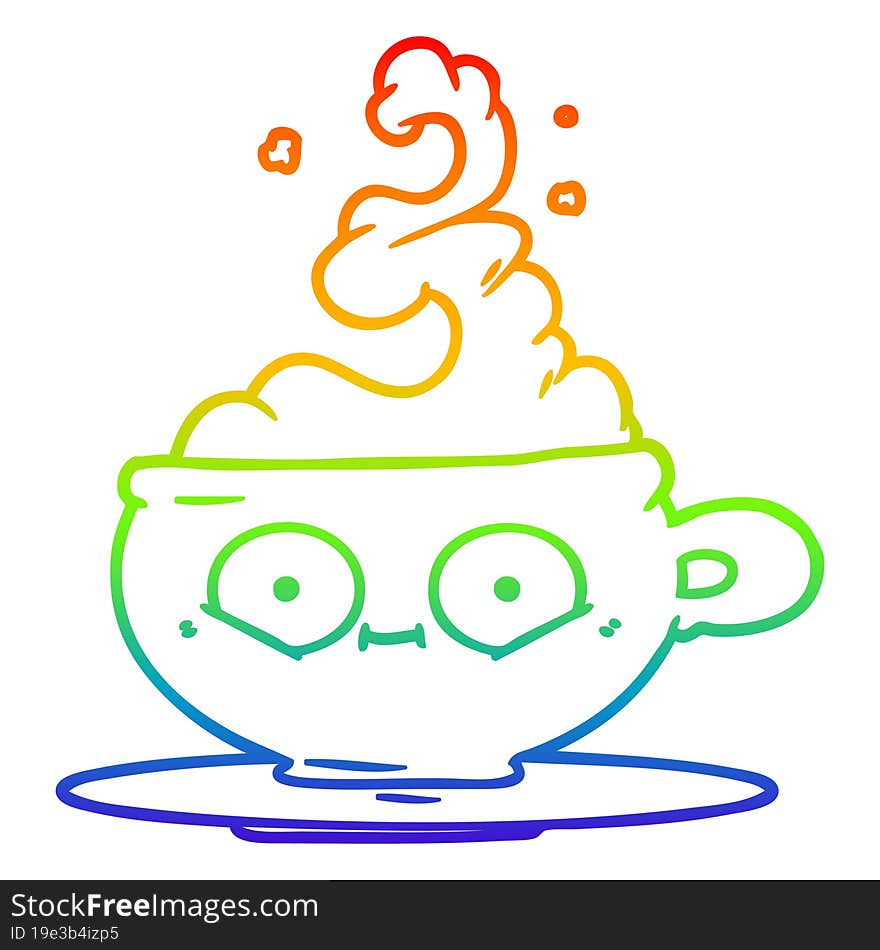 rainbow gradient line drawing cartoon hot cup of coffee