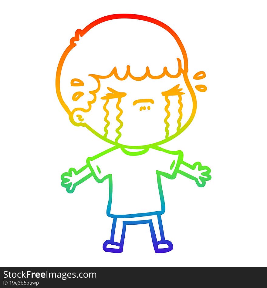 rainbow gradient line drawing cartoon man crying