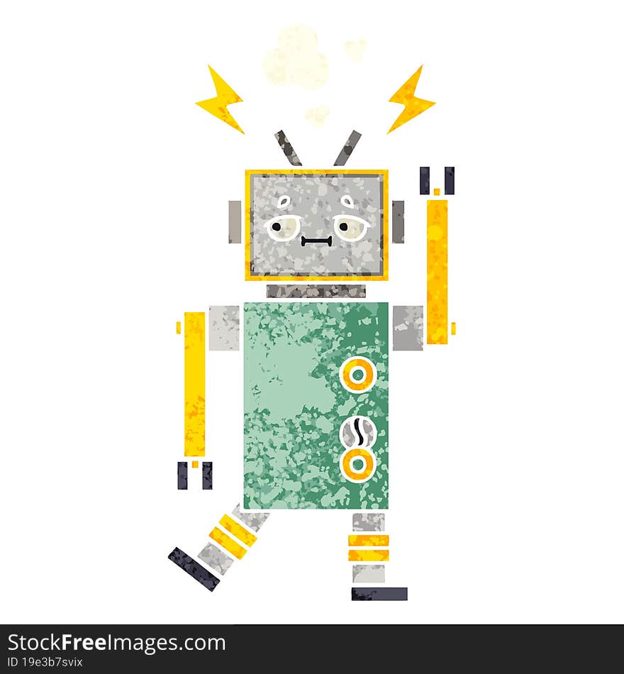 Retro Illustration Style Cartoon Robot