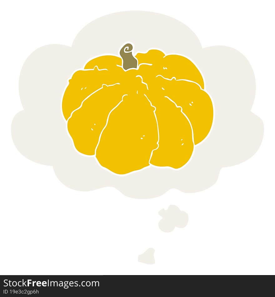 cartoon squash with thought bubble in retro style