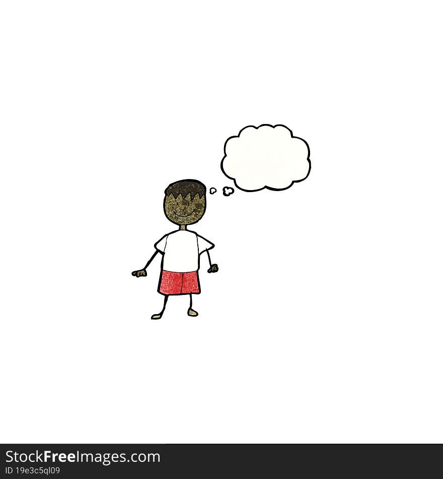 child s drawing of a boy with thought bubble