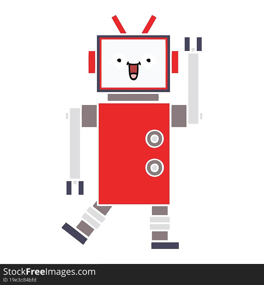 flat color retro cartoon happy robot