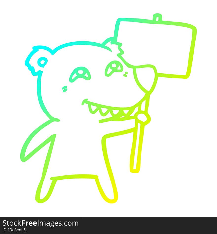 cold gradient line drawing cartoon polar bear showing teeth