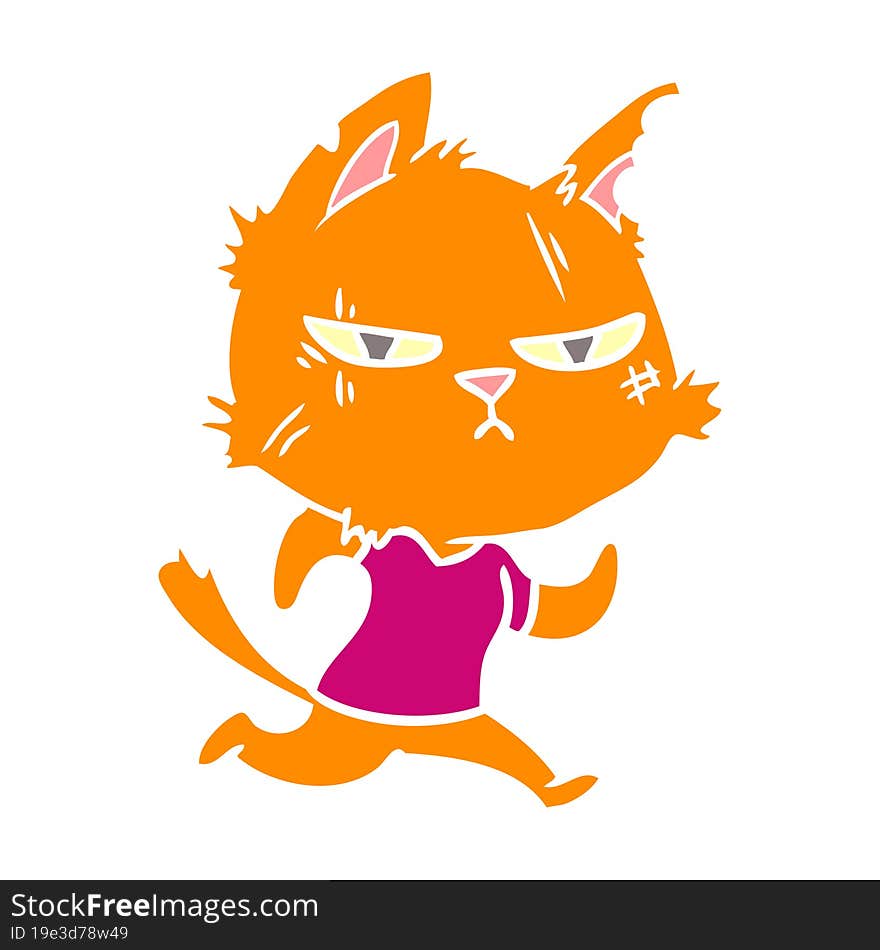 tough flat color style cartoon cat running