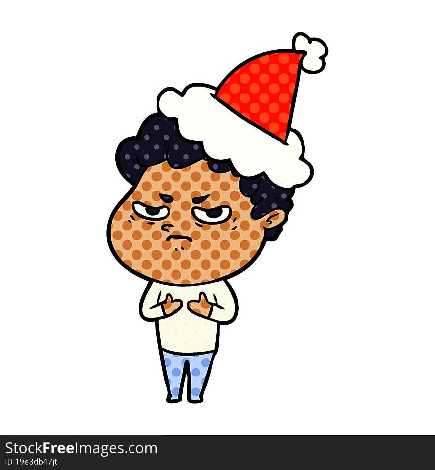 comic book style illustration of a angry man wearing santa hat