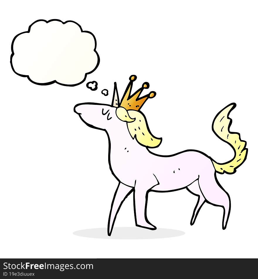 cartoon unicorn with thought bubble