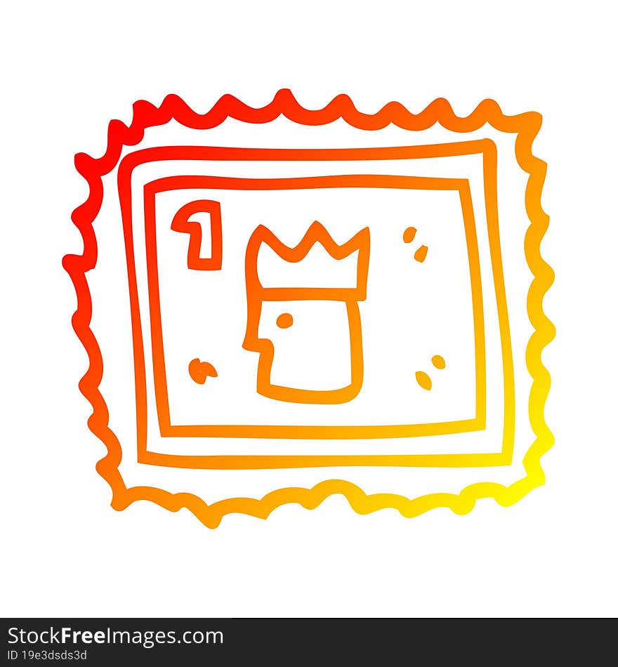 warm gradient line drawing of a cartoon stamp with royal face