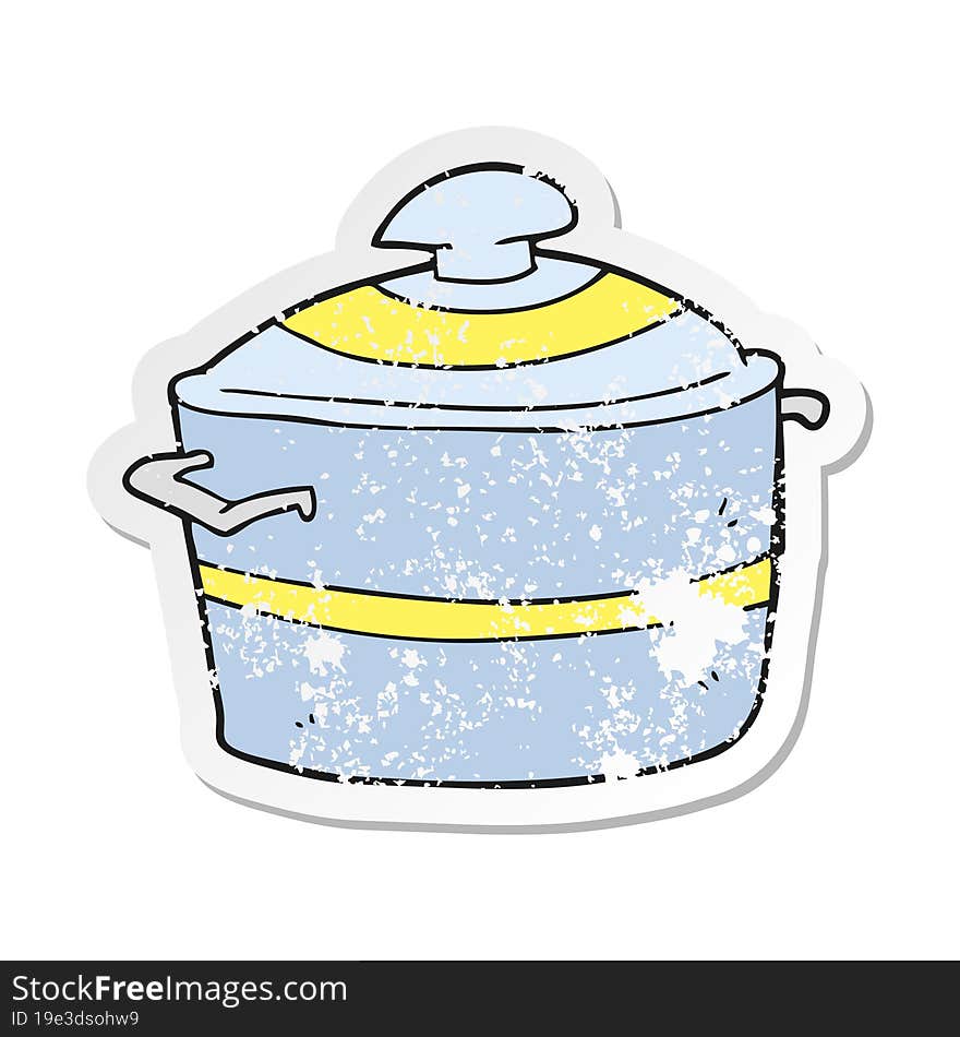 retro distressed sticker of a cartoon cooking pot