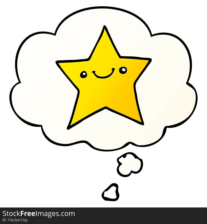 happy cartoon star and thought bubble in smooth gradient style