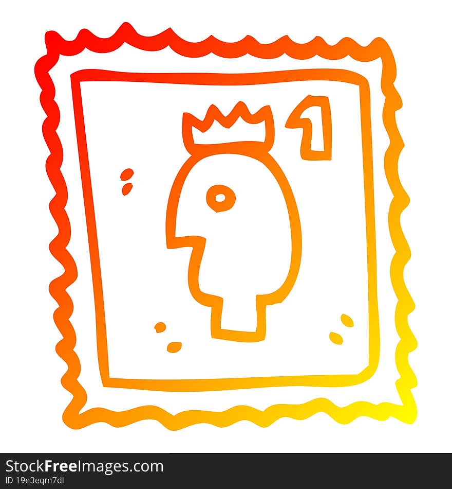 warm gradient line drawing cartoon stamp with royal head