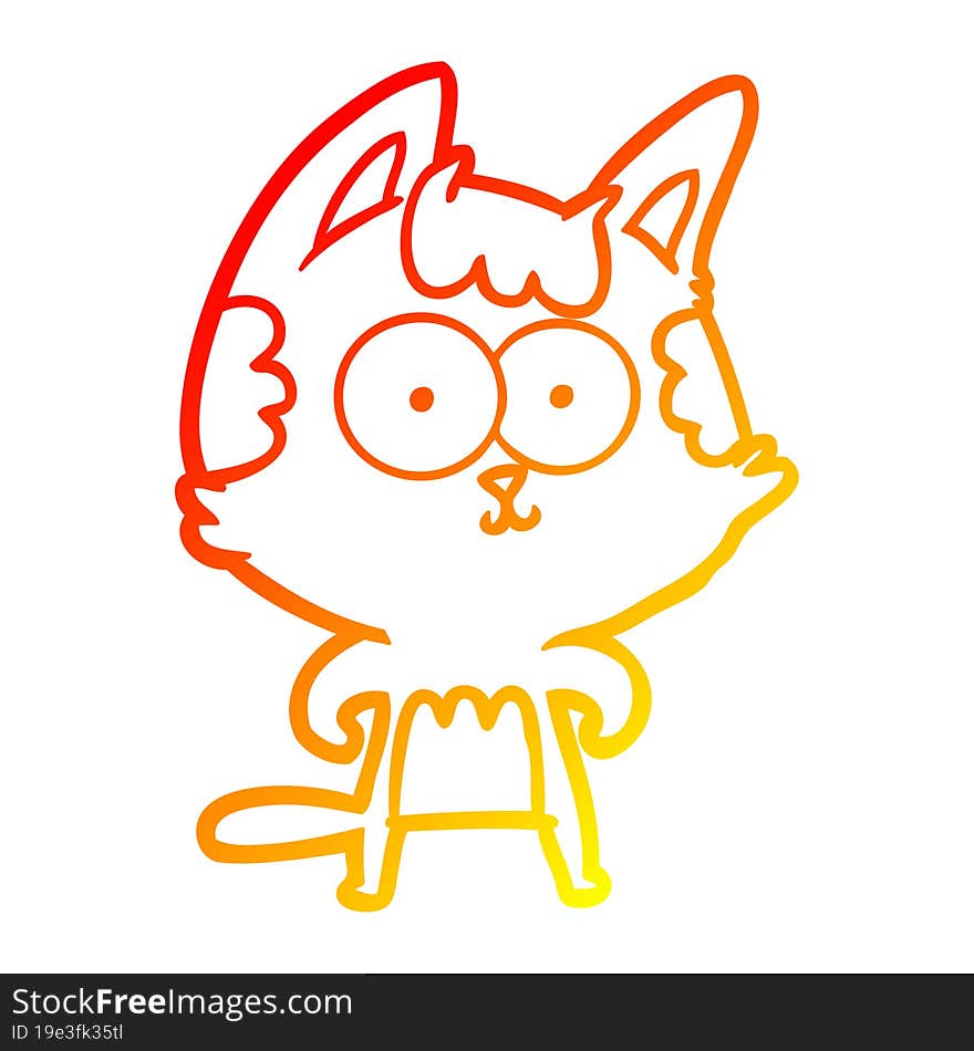 warm gradient line drawing of a happy cartoon cat