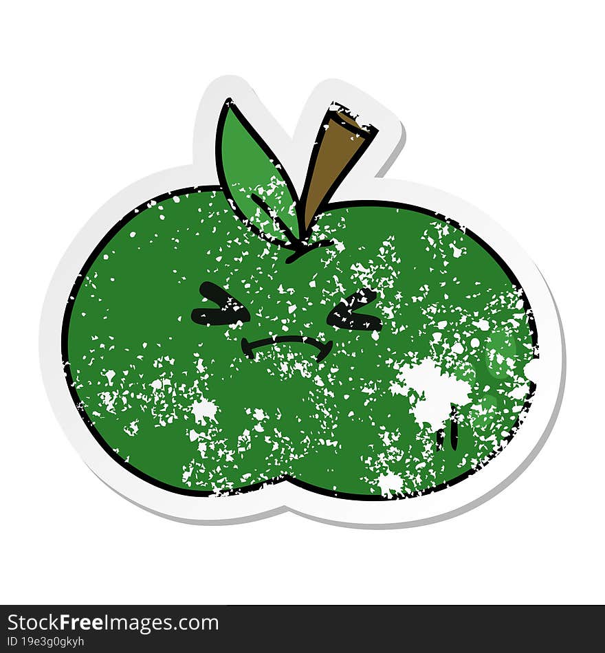 distressed sticker of a quirky hand drawn cartoon apple