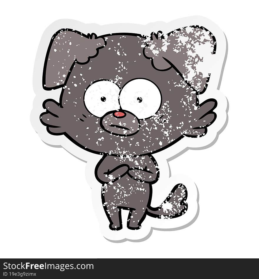 distressed sticker of a nervous dog cartoon