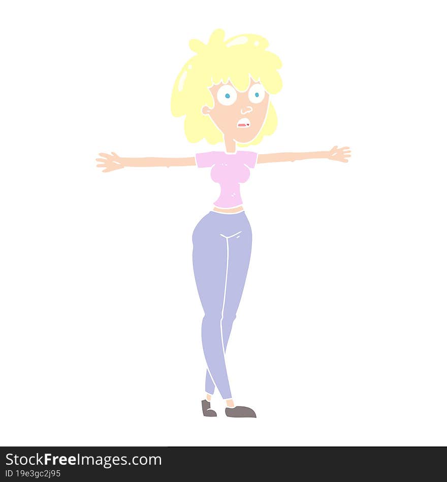 flat color illustration of a cartoon woman spreading arms