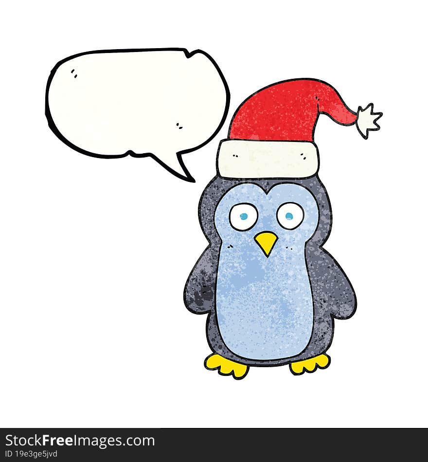 speech bubble textured cartoon christmas penguin