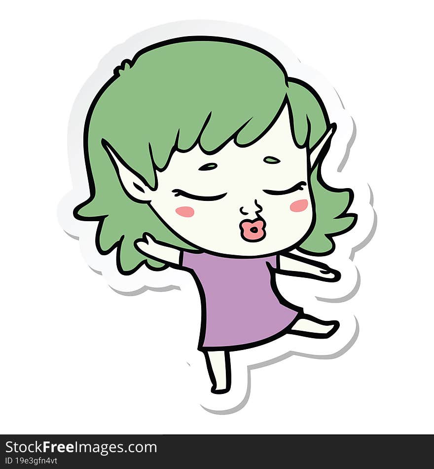 sticker of a pretty cartoon elf girl