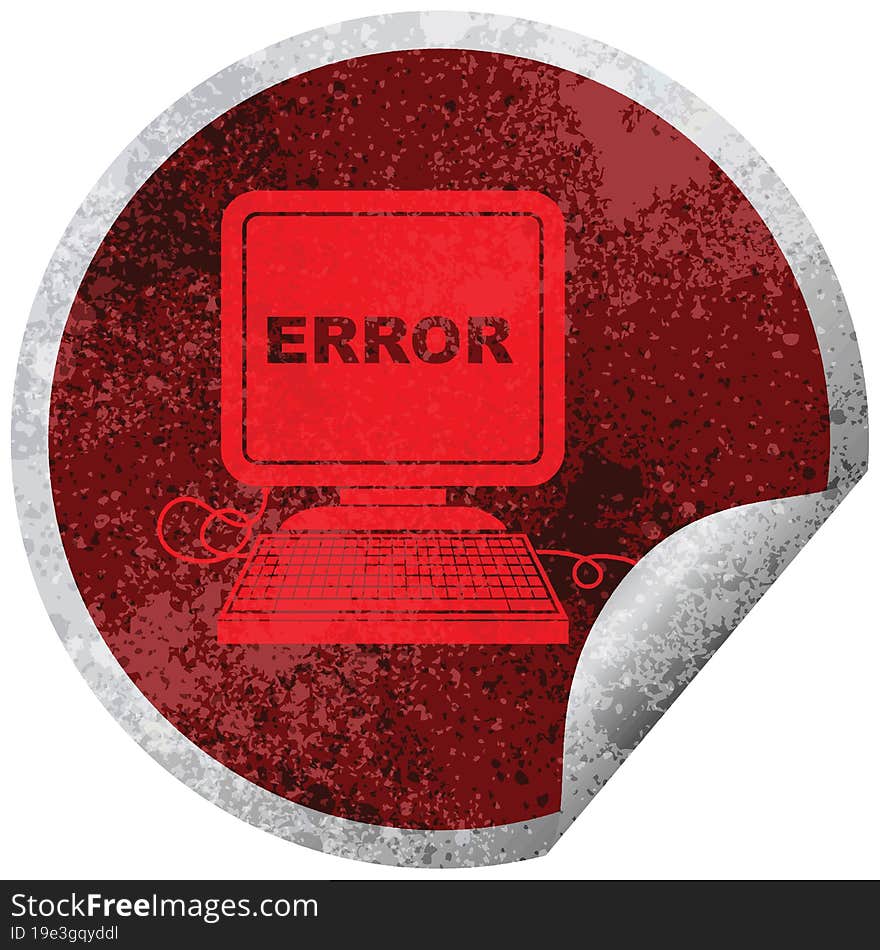 computer error vector illustration circular peeling sticker. computer error vector illustration circular peeling sticker