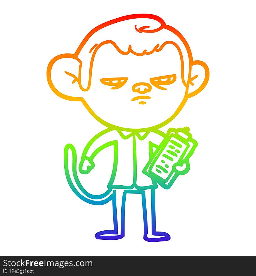 rainbow gradient line drawing cartoon annoyed monkey boss