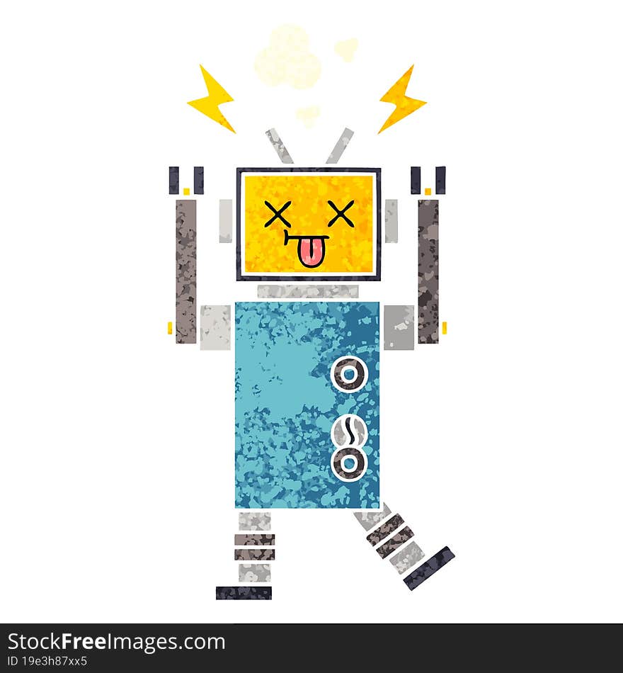 retro illustration style cartoon of a robot malfunction