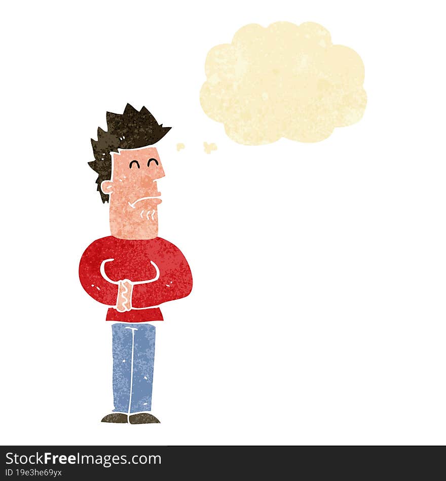 cartoon nervous man with thought bubble