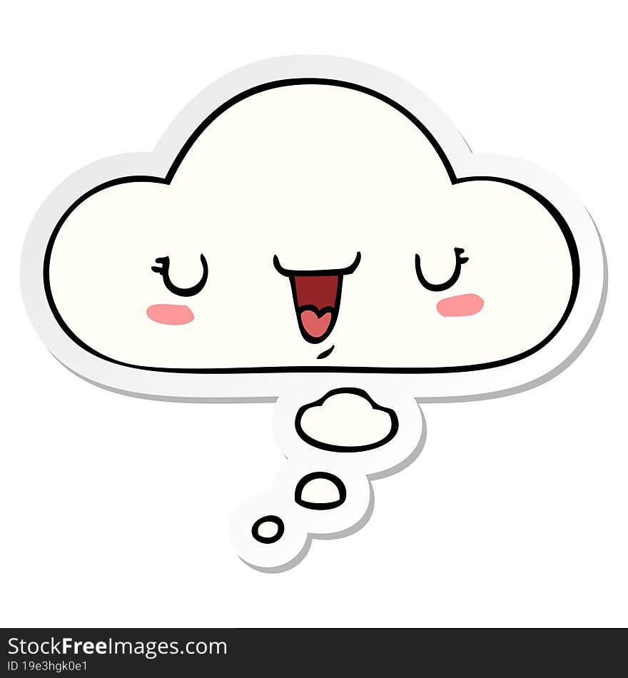 cute happy face cartoon and thought bubble as a printed sticker