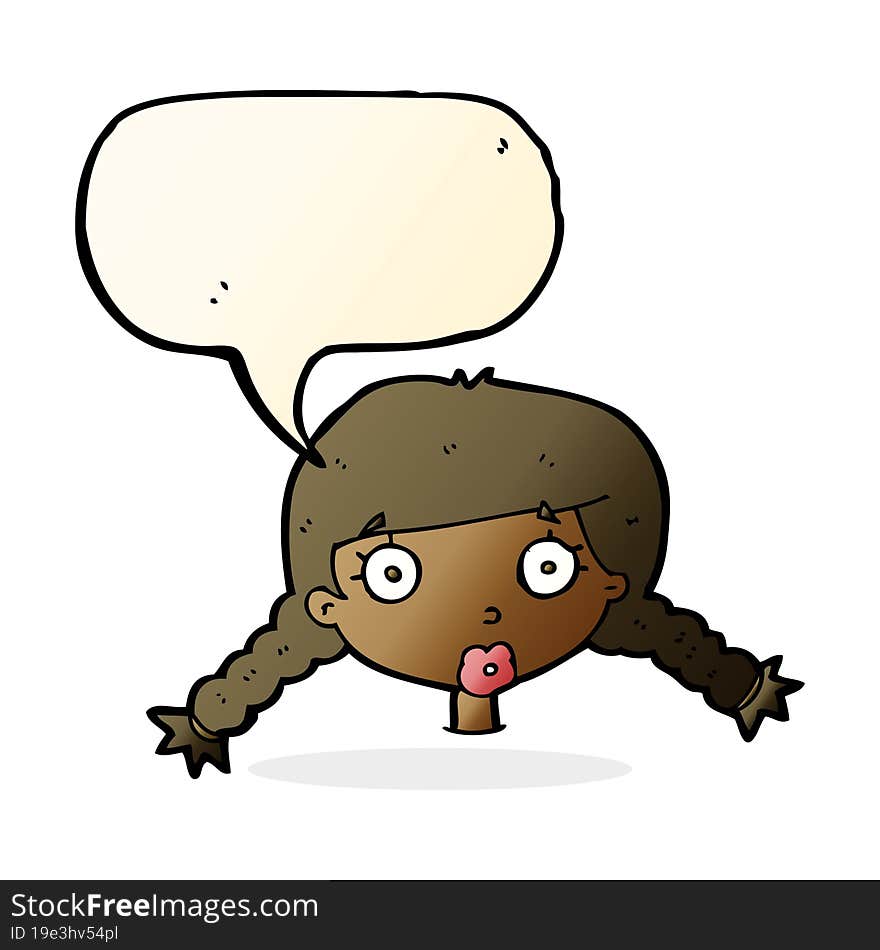 cartoon confused female face with speech bubble