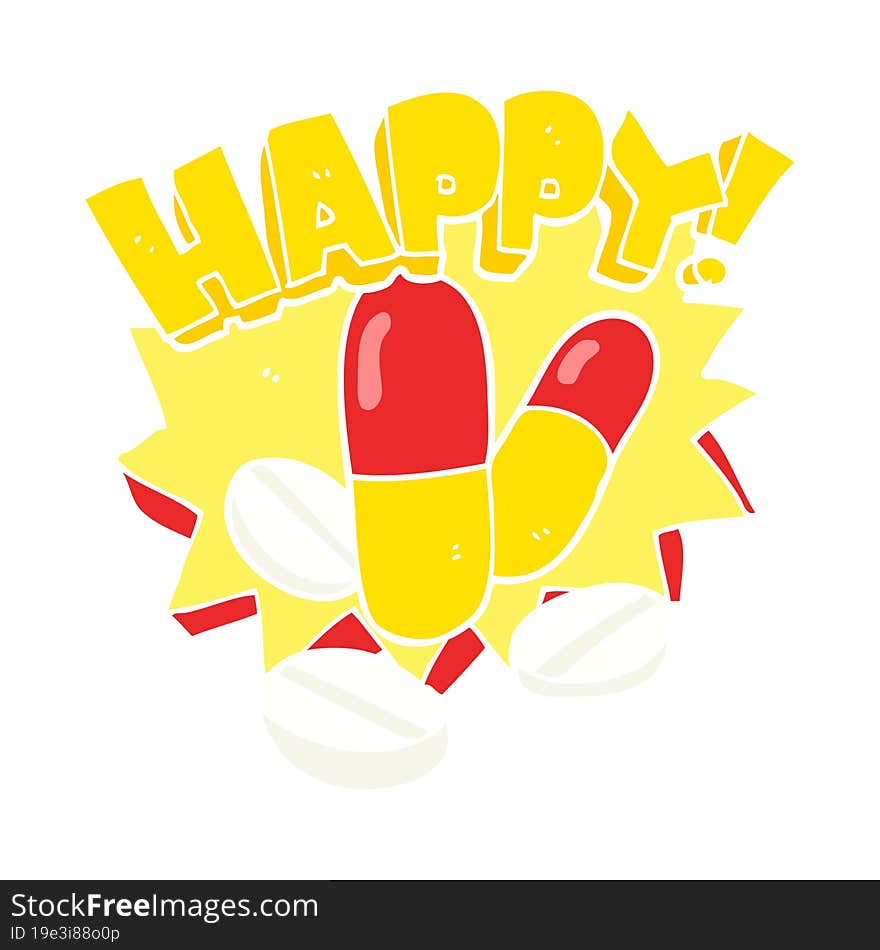 flat color illustration of happy pills. flat color illustration of happy pills