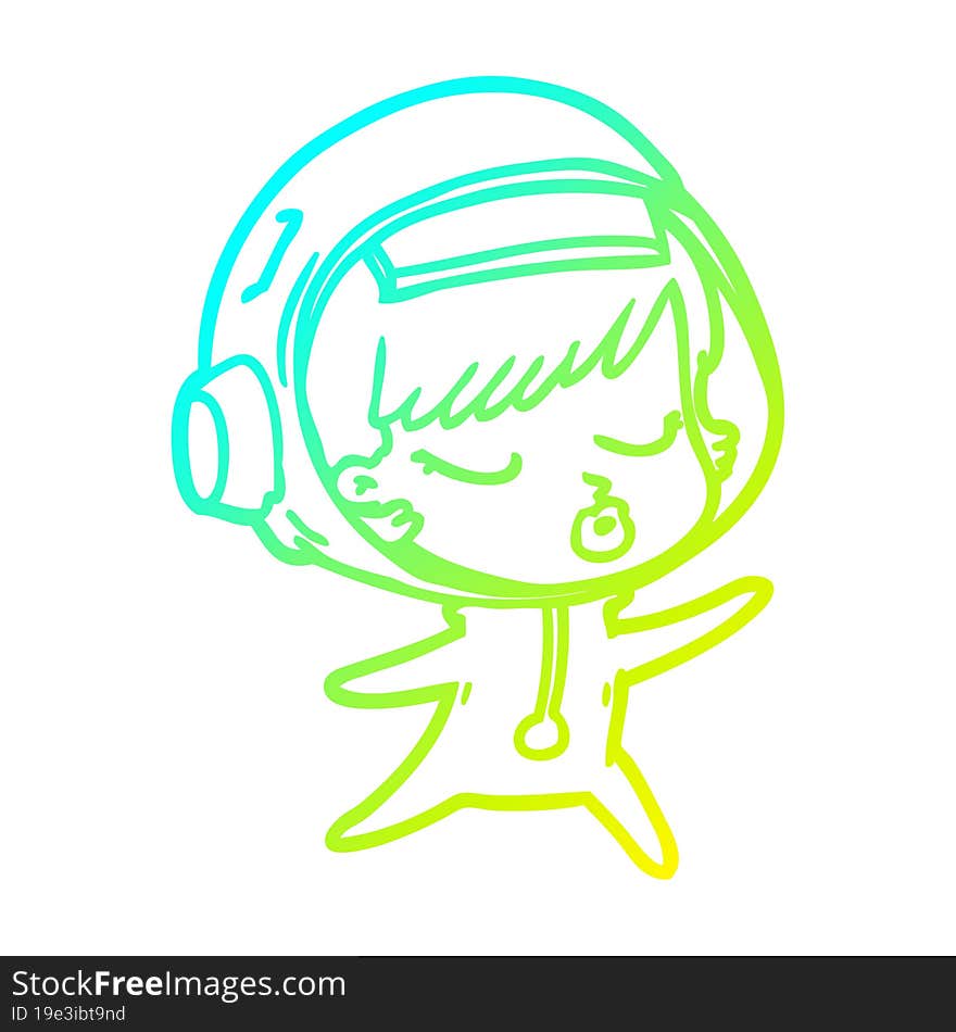 cold gradient line drawing cartoon pretty astronaut girl