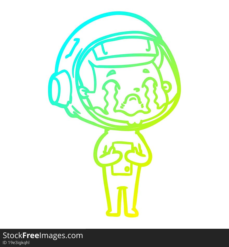 cold gradient line drawing of a cartoon crying astronaut