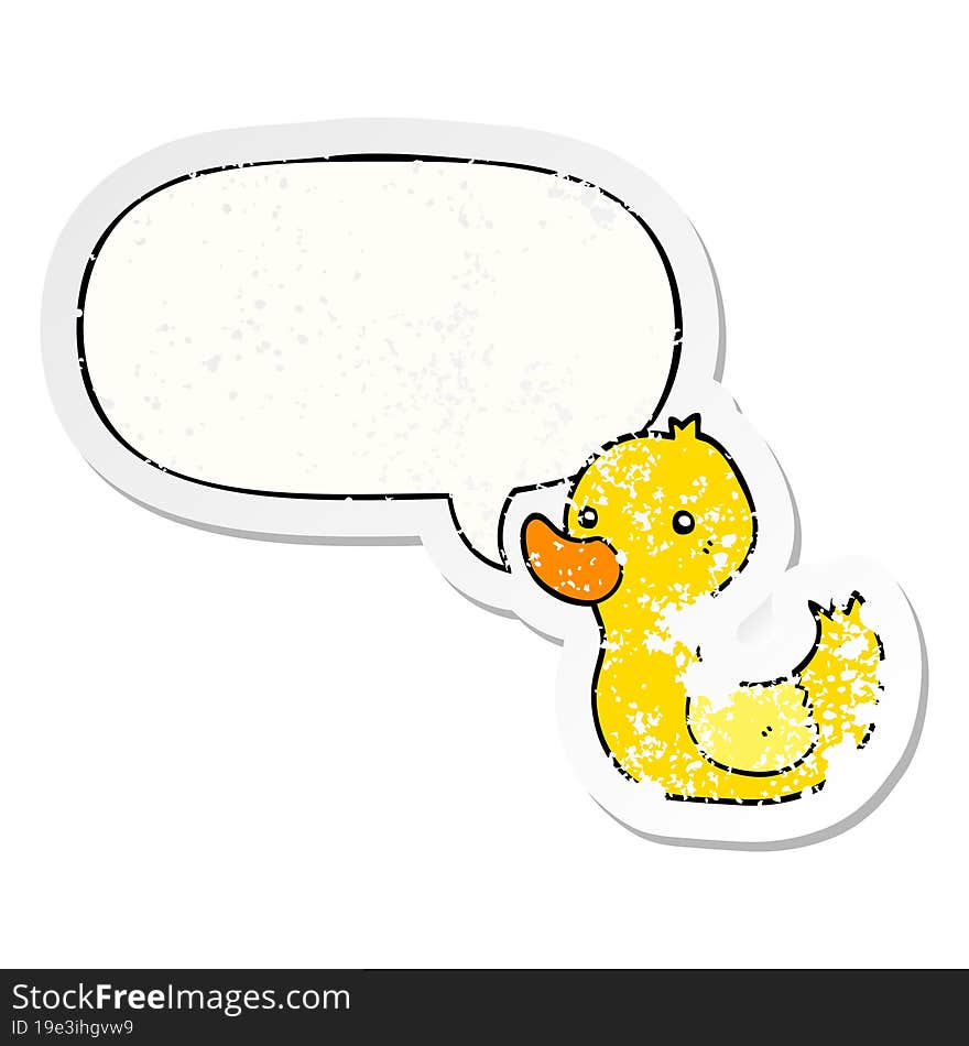 cartoon duck and speech bubble distressed sticker