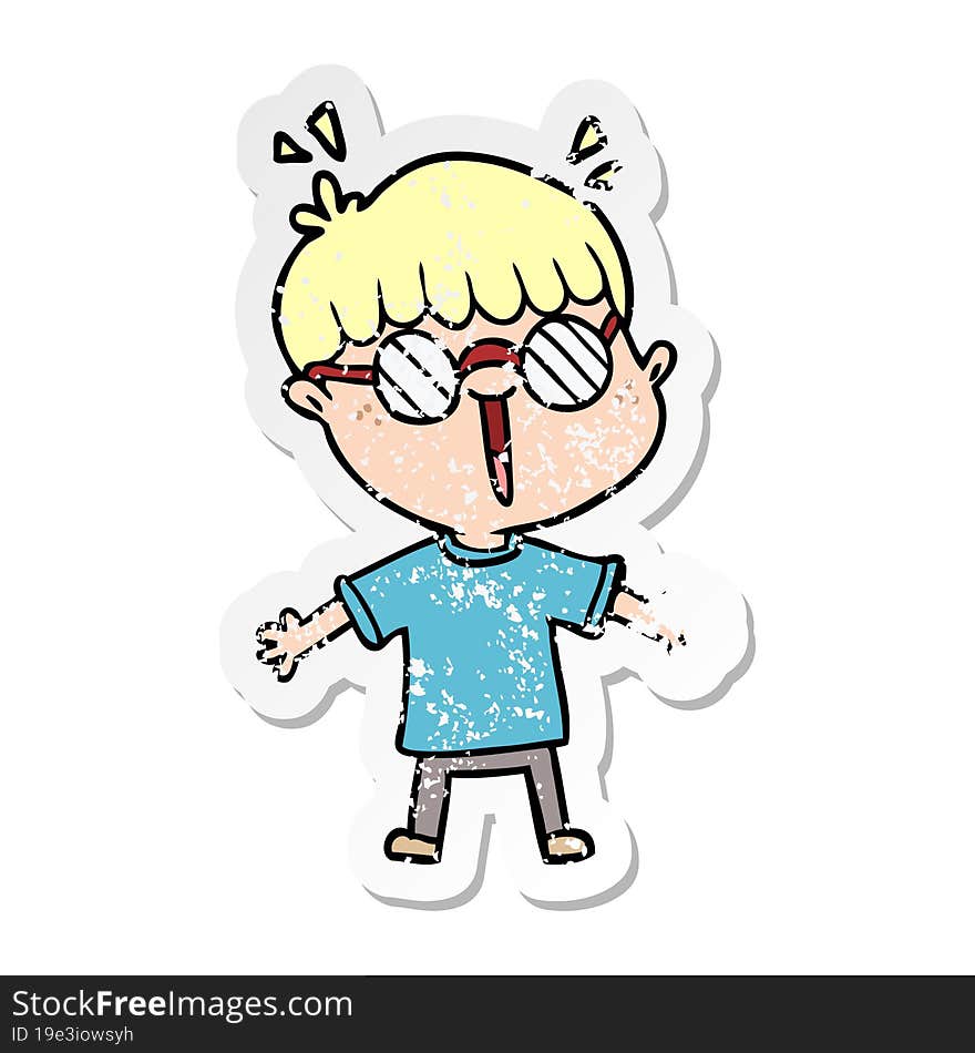 Distressed Sticker Of A Cartoon Boy Wearing Spectacles