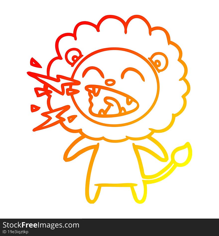 Warm Gradient Line Drawing Cartoon Roaring Lion