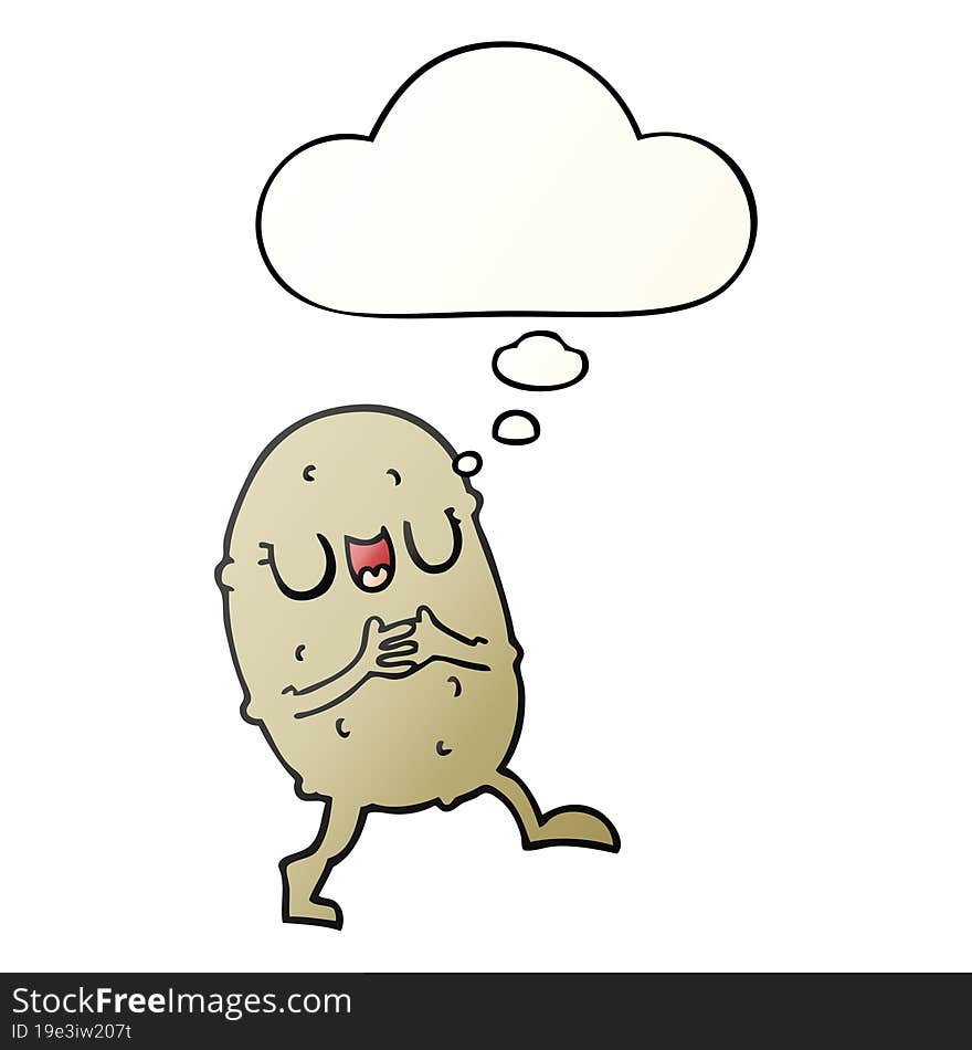 cartoon happy potato and thought bubble in smooth gradient style