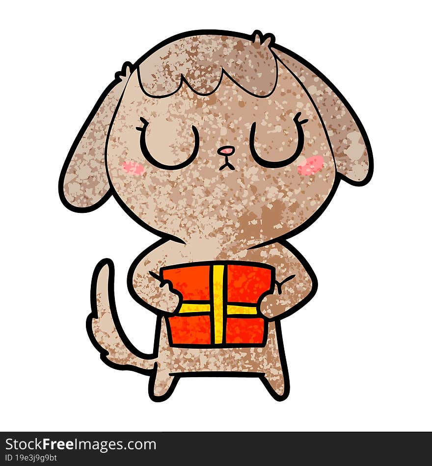 cute cartoon dog with christmas present. cute cartoon dog with christmas present