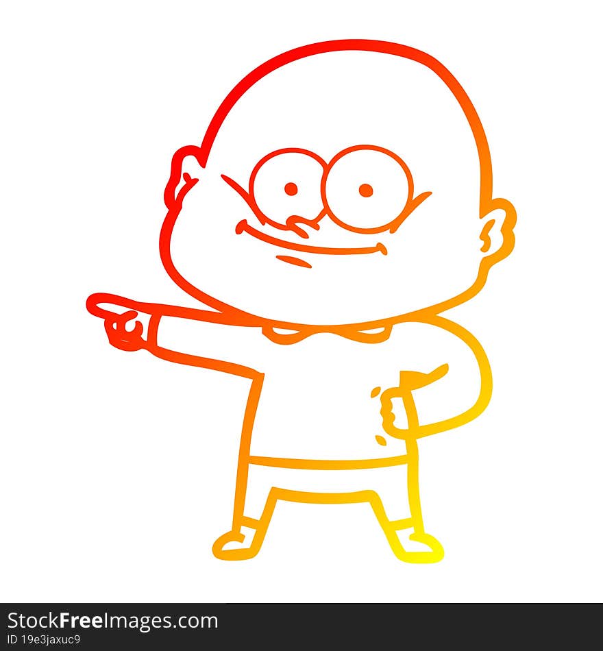 warm gradient line drawing of a cartoon bald man staring