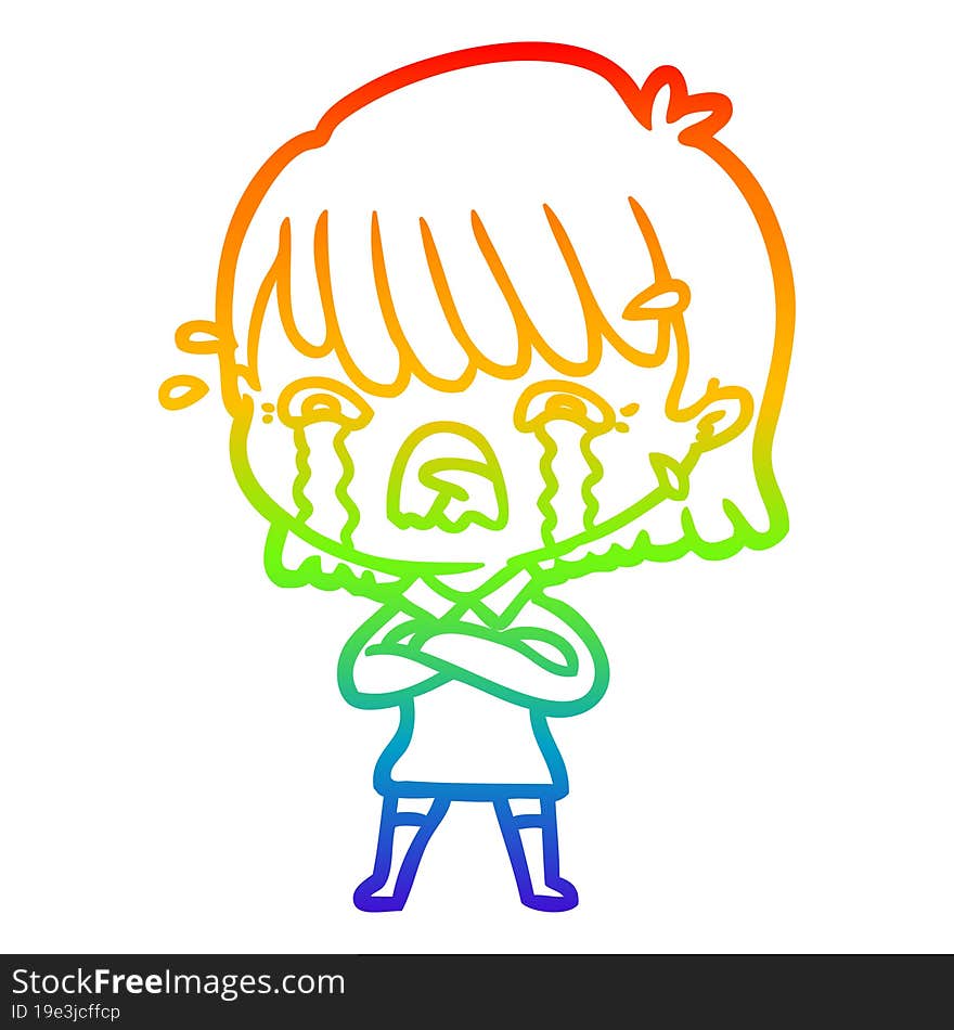 rainbow gradient line drawing cartoon girl crying