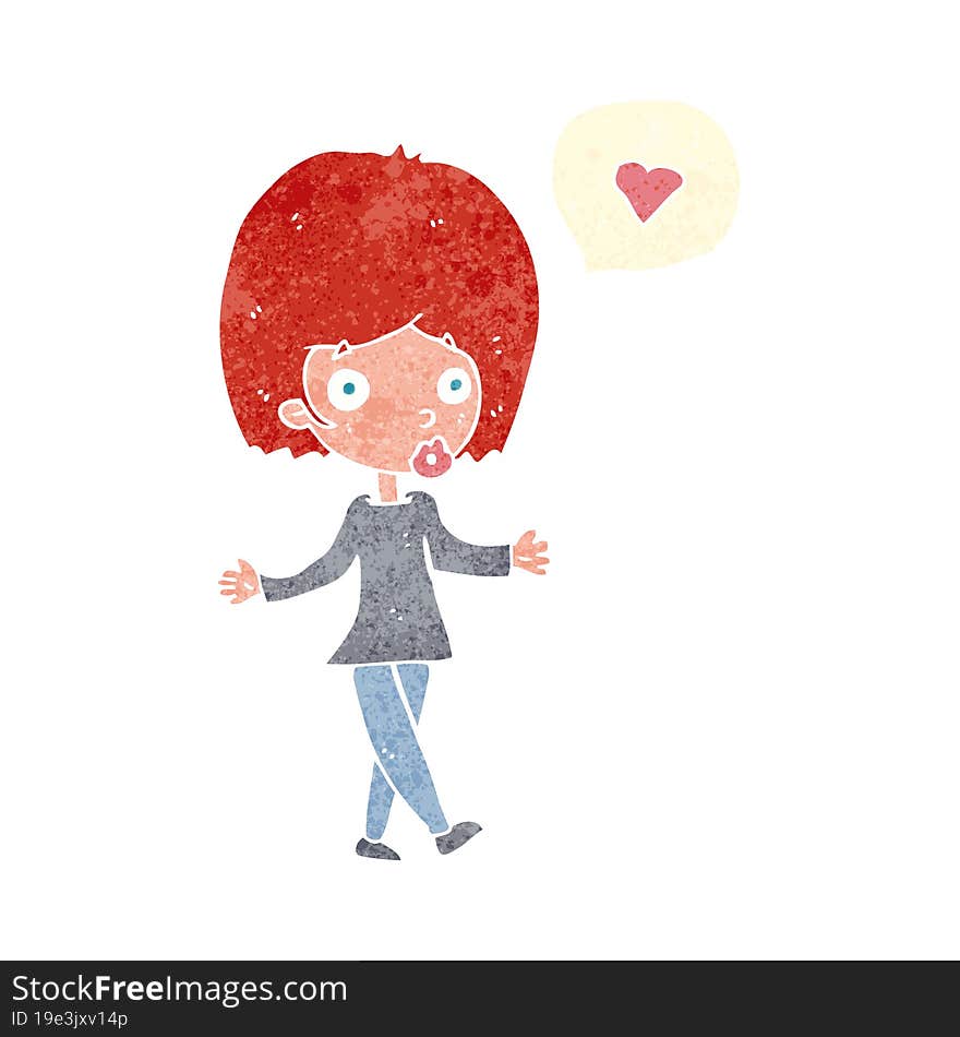 cartoon woman in love shrugging shoulders