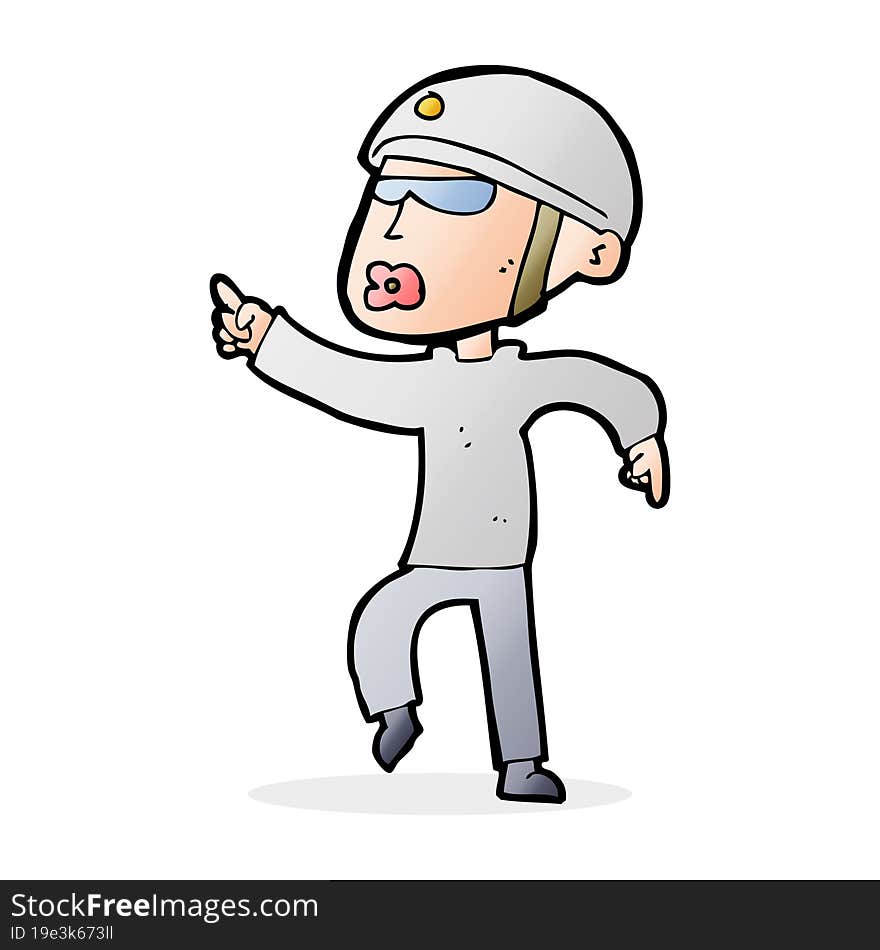 Cartoon Man In Bike Helmet Pointing