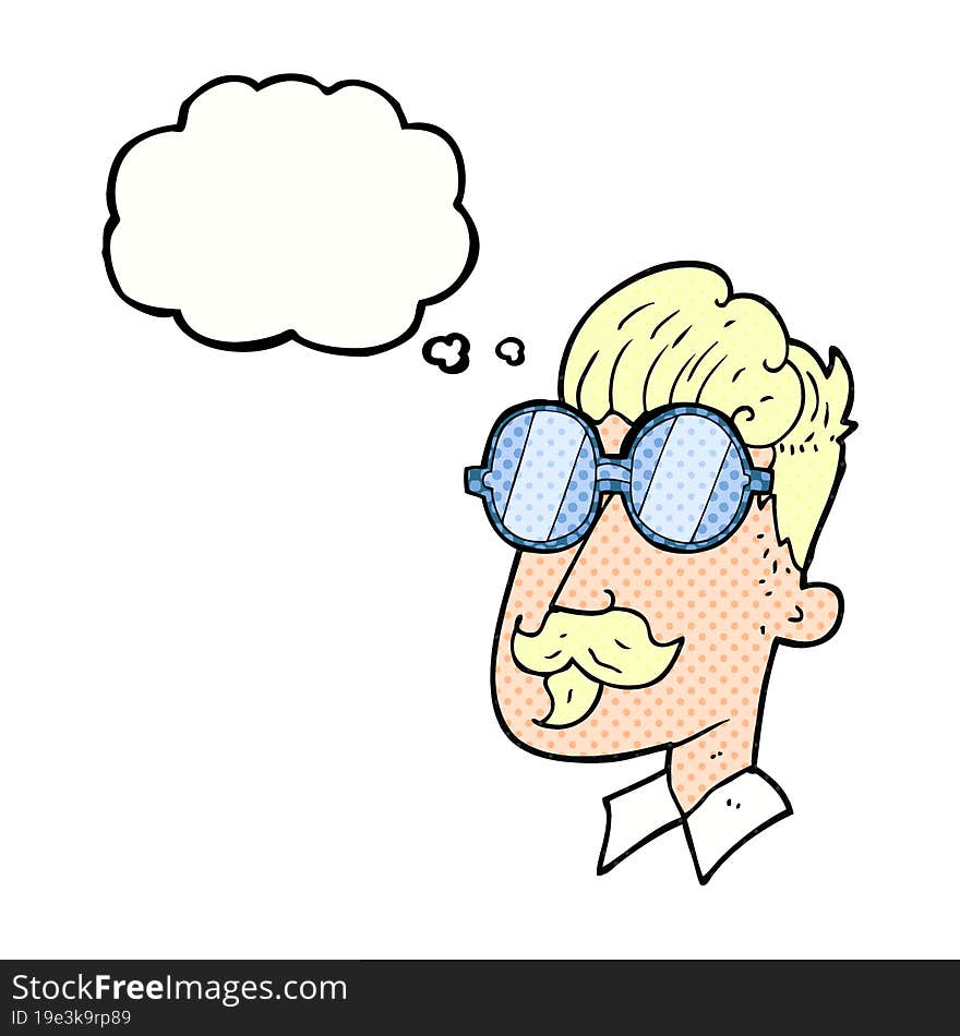 thought bubble cartoon man with mustache and spectacles